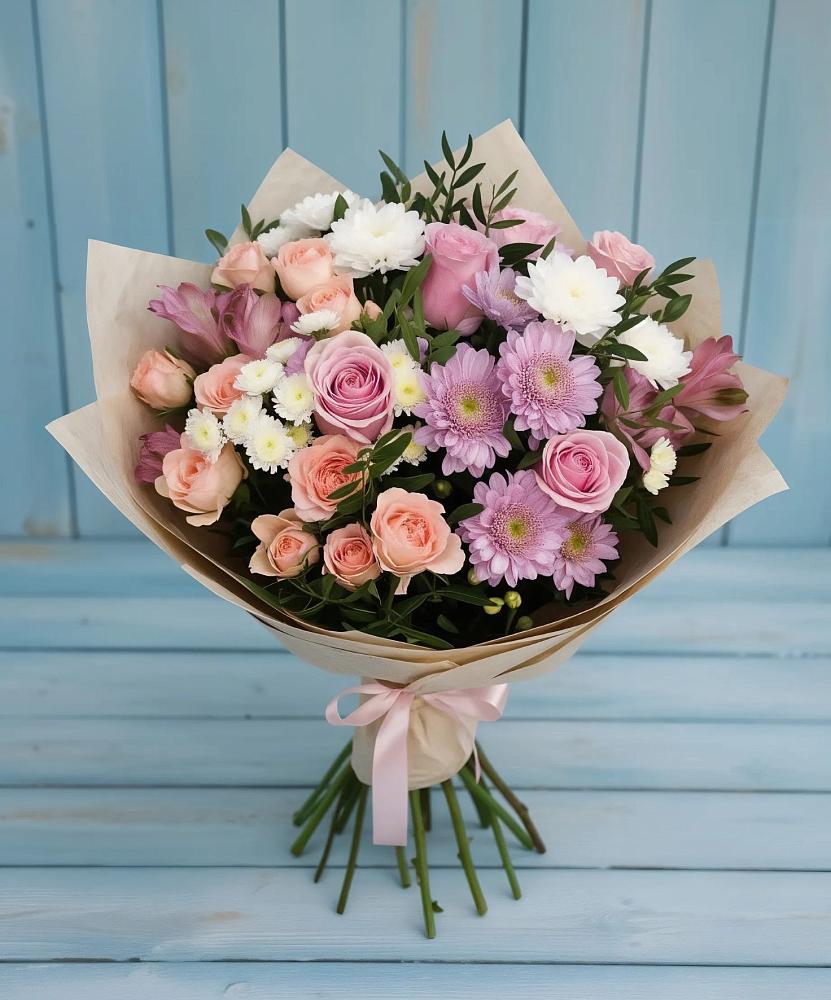 Букет цветов из: Хризантемы, Розы и Альстромерии в Тотьме
