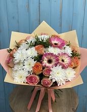Букет цветов из:  Розы, Герберы и Хризантемы в Тотьме