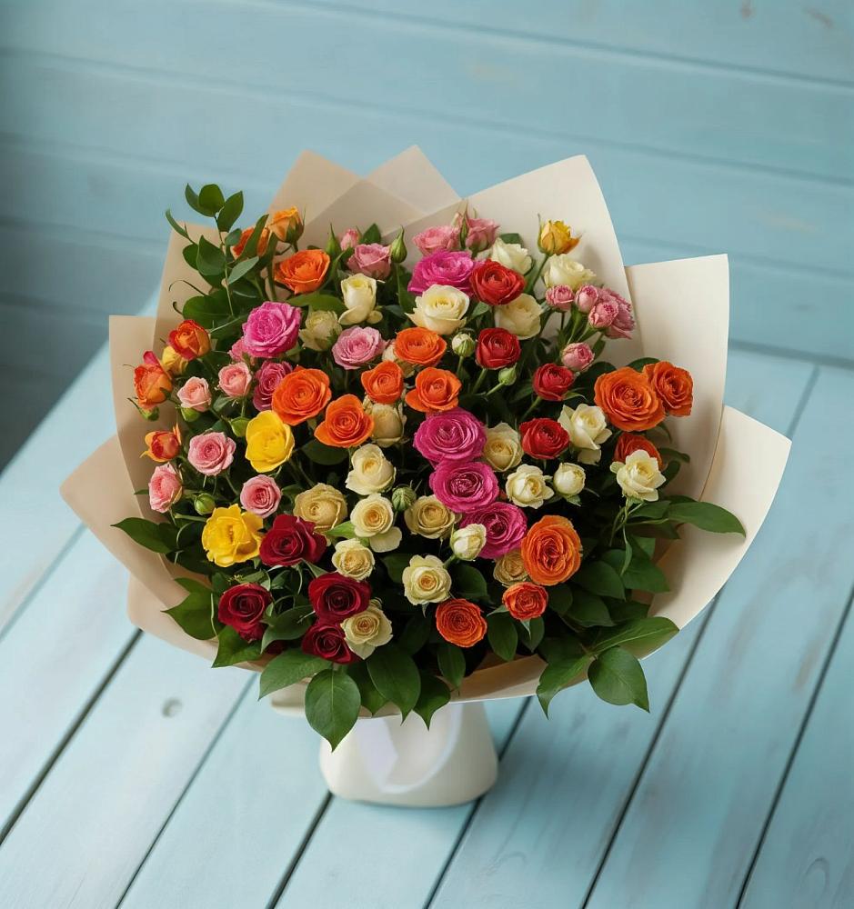Букет Микс из разноцветных кустовых роз в Тотьме