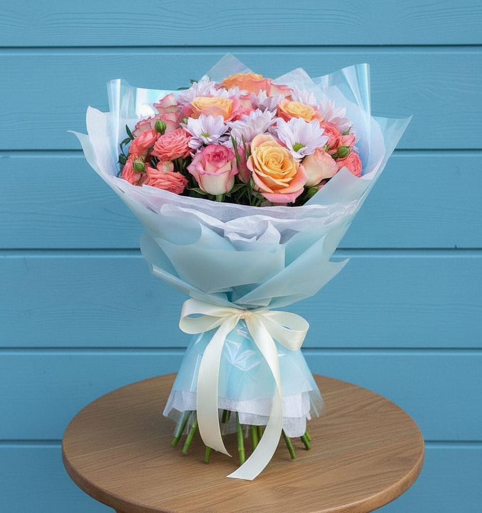 Букет цветов из: Хризантемы и Розы в Тотьме